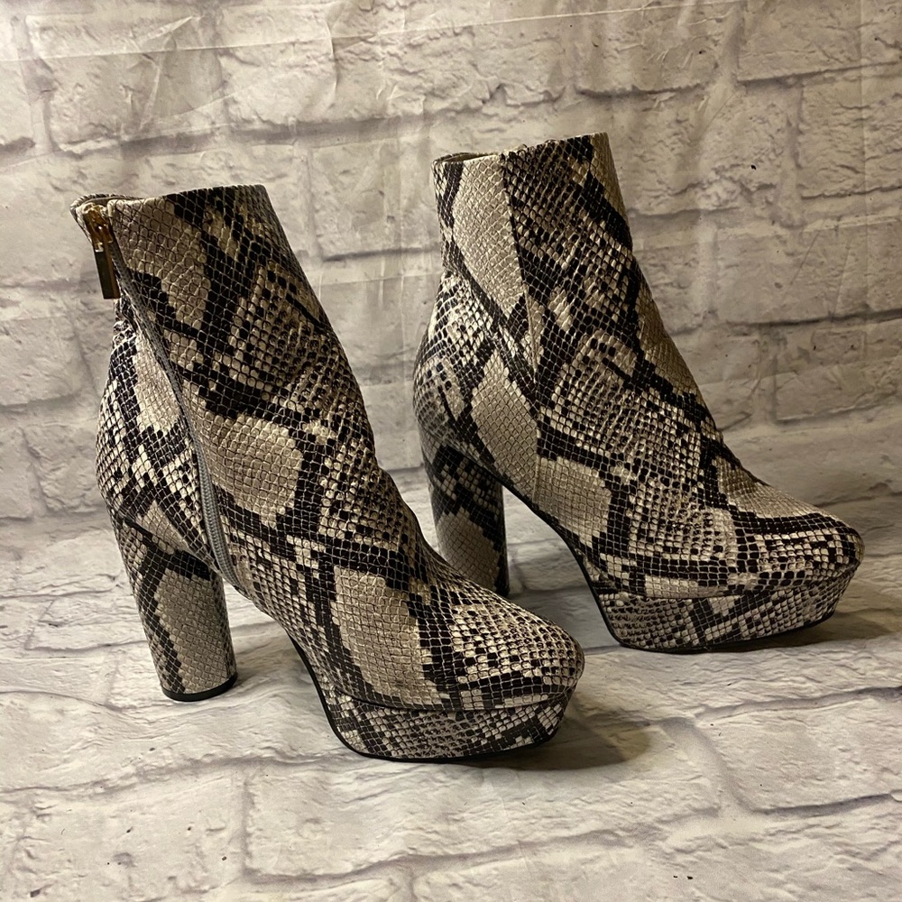Rouge Helium Block Heel Bootie in Snake Print